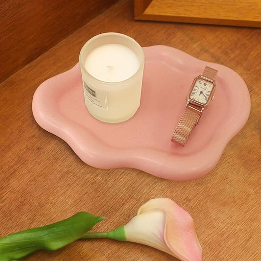 Ceramic Jewelry Tray Trinket Dish, Decorative Cloud Vanity Key Tray for Women, Ring Holder Dish, Cute Jewelry Plate Bowl Room Decor Aesthetic, Pink, Medium