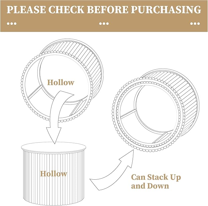 AVZEAR Round Nesting Coffee Table Set of 2, Small Fluted Coffee Table Circle Side Table, Boho Modern Wood Nesting Tables Farmhouse End Table Set for Living Room, Bedroom, Small Spaces(Natural)