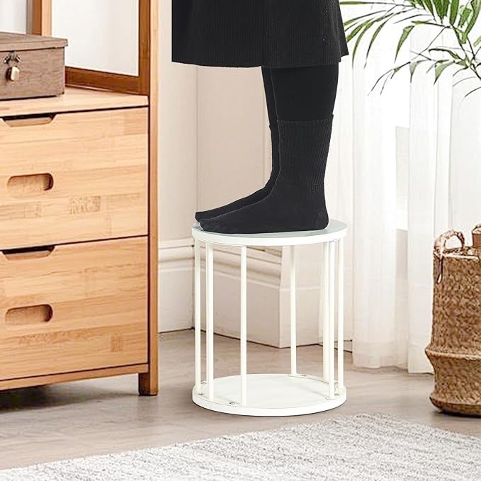 HDANI Wooden Stool Set of 2 for Kids,Adults,300lbs Load Capacity Garden Round Wood Stool,Non-Slip Small Step Stool for Plant Stand,Kitchen,Bathroom and Bedroom,White