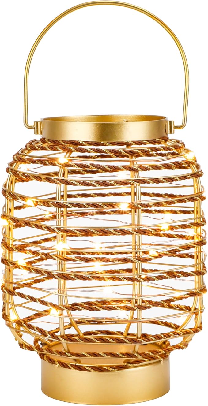 Battery Operated Table Lamp 7.7 "H Metal Cage LED Cordless Lamp with 6-Hour Timer, Vintage Decorative Fairy Lights Lantern for Indoor/Outdoor Bedrooms Weddings Parties Patio Events