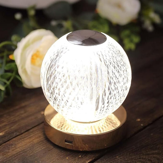 Efavormart 5" Diamond Cut Crystal Ball Dimmable LED Table Lamp with Touch Control, Cordless Rechargeable Decorative Night Light