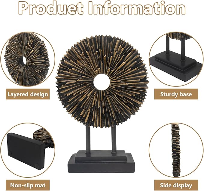 aboxoo Abstract Round Staute,Modern Decorative Home Decor,Office Desk Sculpture for Men,Creative Round Line Ornament for Bookshelf,Bedroom,Desktop,Dining Table(Copper)