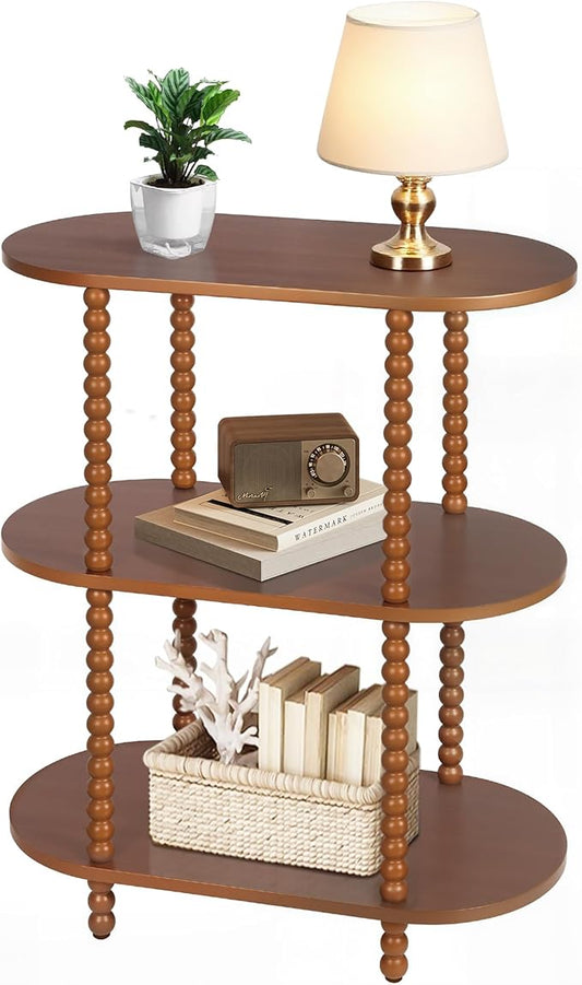 Sofa Table, 3-Tier Oval Narrow Side Table with Storage Shelves, Console Table for Entryway, Hallway, Living Room and Bedroom, Walnut
