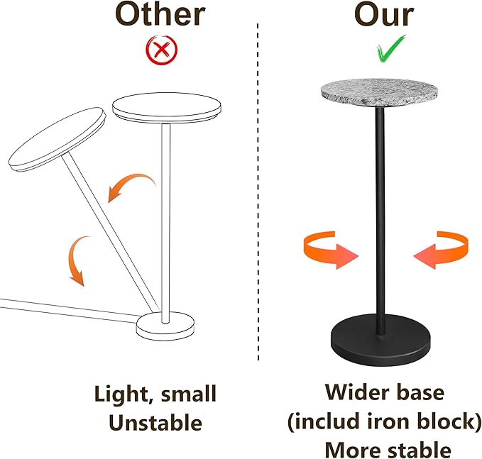 Nature Marble Drink Table, Pedestal Table, Small Round Side Table, Martini Table for Living Room, Bathroom, Small Space (Black 2)
