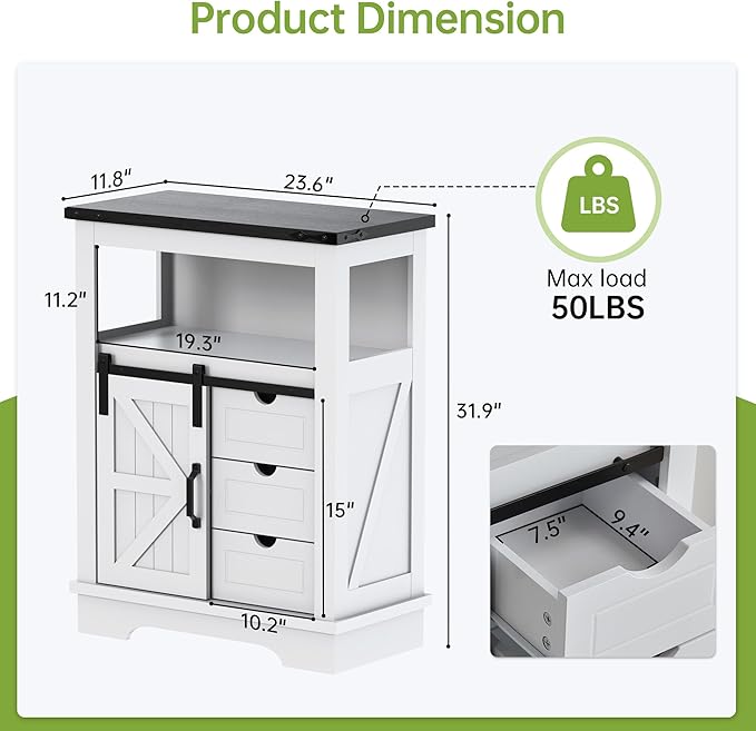 Real Relax Bathroom Floor Cabinet, Rustic Storage Cabinet with Sliding Barn Door & Convenient Storage Drawers, Ideal Solid Cabinet for Bathroom, Kitchen, Living Room, Bedroom