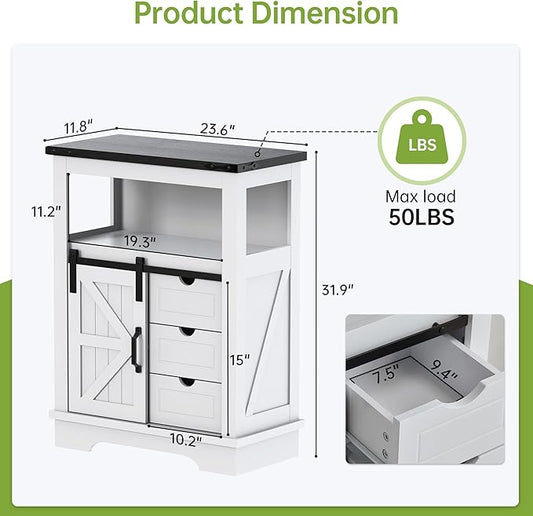 Real Relax Bathroom Floor Cabinet, Rustic Storage Cabinet with Sliding Barn Door & Convenient Storage Drawers, Ideal Solid Cabinet for Bathroom, Kitchen, Living Room, Bedroom