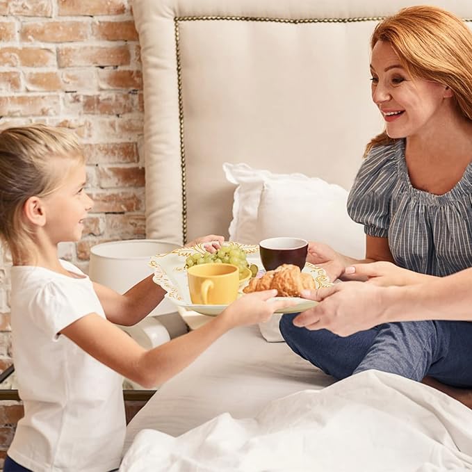 Art Trays Melamine Serving Tray, 3 Pack Stackable Food Tray, Large Platter with Handle for Eating, Unbreakable Large Serving Platter with Floral Print (15 x 10.2 x 1.3 Inches)