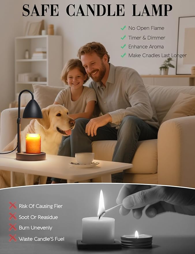 Candle Warmer Lamp with Timer Dimmable, Lamp Candle Warmer Birthday Gifts for Women, Black Adjustable Wax Melter Warmer for Jar Candles, House Warming Gift Home Decor