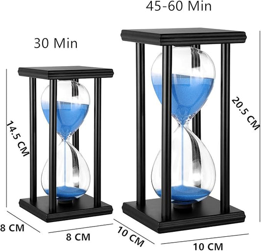 Lodunsyr Hourglass Timer for 60 Minutes Sandglass Timer for Kitchen Living Room Home Office Desk Bedroom Party Festival Coffee Table Book Shelf School Game Sand Timer Clock (Black Frame Blue Sand)
