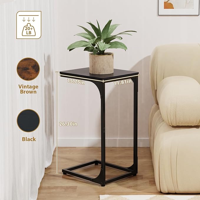 Narrow C Shaped End Tables Living Room TV Trays Set of 2, Small Thin Modern Side Table Skinny Slide Under Couch Tray Tables for Sofa Bedroom Small Space 11.8 inch Width, Black