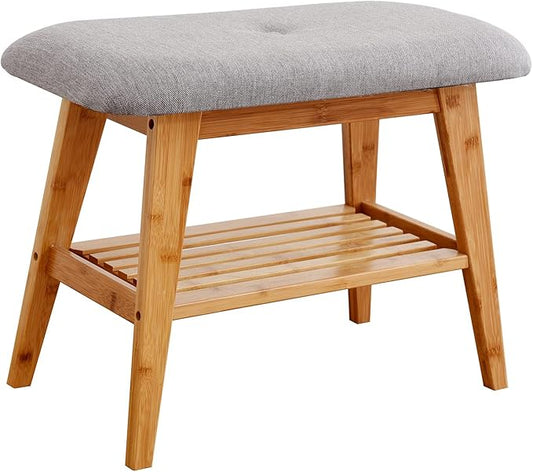 Shoe Rack Bench, Bamboo Entryway Bench, Organizer with 2 Tier Storage, Simple Style, Good Load Bearing, Ideal for Entryway Hallway Living Room,(Nature,23.6'')