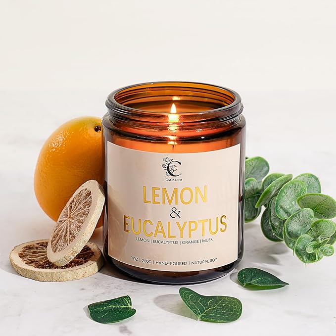 Lemon Eucalyptus Scented Candles for Fall Home Decor, 7oz Birthday Candles, Floral Aromatherapy Chirstmas Candle for Bedroom Bath Birthday New Job House Warming Gifts Halloween Chirstmas Decor