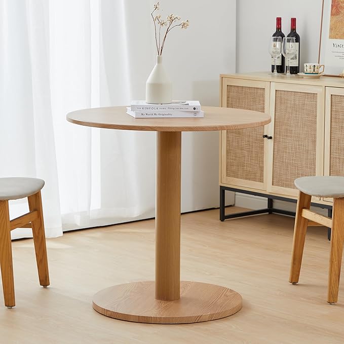 Round Dining Table, Circle Dining Table for 2-4 31.5 in, Modern Farmhouse Small Dinner Breakfast Tulip Table, for Kitchen/Small Space/Little Nook - Natural