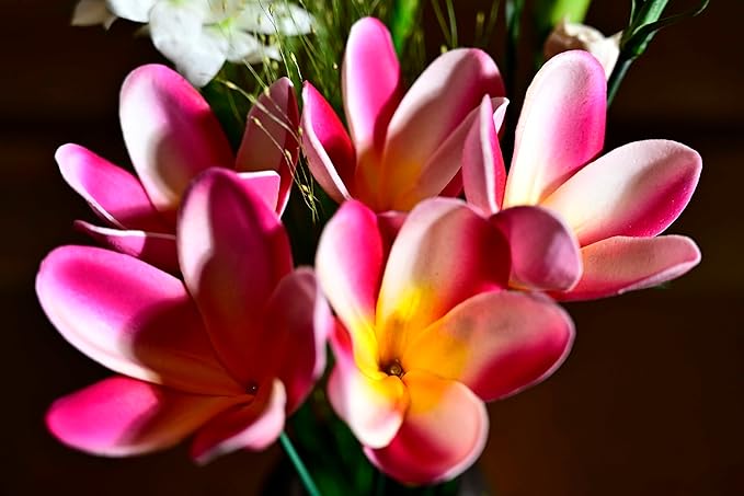 15pcs White Hot Pink Flowers PU Real Touch Lifelike Hawaiian Artificial Flowers for DIY Wedding Bouquets Bridal Shower Centerpieces Arrangements Party Tables Decorations