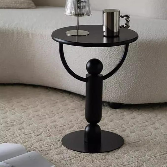 Metal Small Round Side Table,Vintage Bedside Drink Table for Small Spaces,Modern Accent End Tables Coffee Tables Pedestal Tables for Living Room, Bedroom, Corners, Patio (Black)