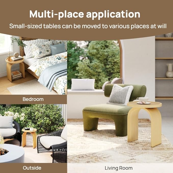 Round Side Table, Farmhouse Wood End Table with Sturdy Base, Small Drink Table for Living Room, Bedroom and Small Spaces