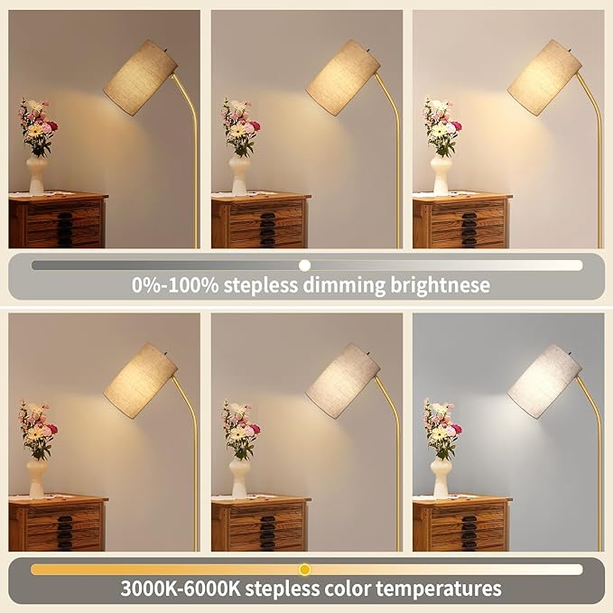 Gold Floor Lamp for Living Room with Remote,Remote Custom Color Temperature & Brightness, Stepless Dimmable Bulb Included,Tall Stand Reading Lamp for Living Room Bedroom Office(Beige/Gold)