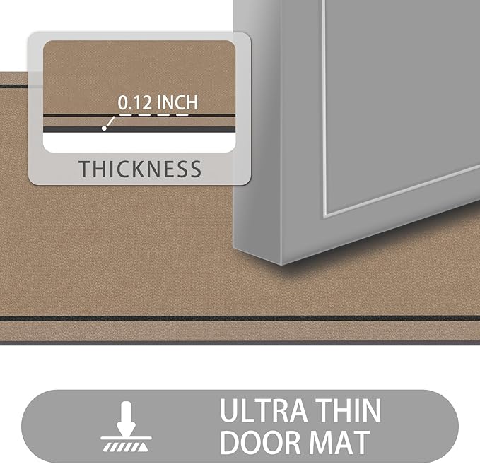 Ultra Thin Door Mat Indoor Entrance, 1/10 in Thin Door Mats for Inside Entry, Non-Slip Rubber Backing Washable Doormat, Fade Resistant, Absorbent, Low Profile Dirt Trapper, 35"X24",Orange