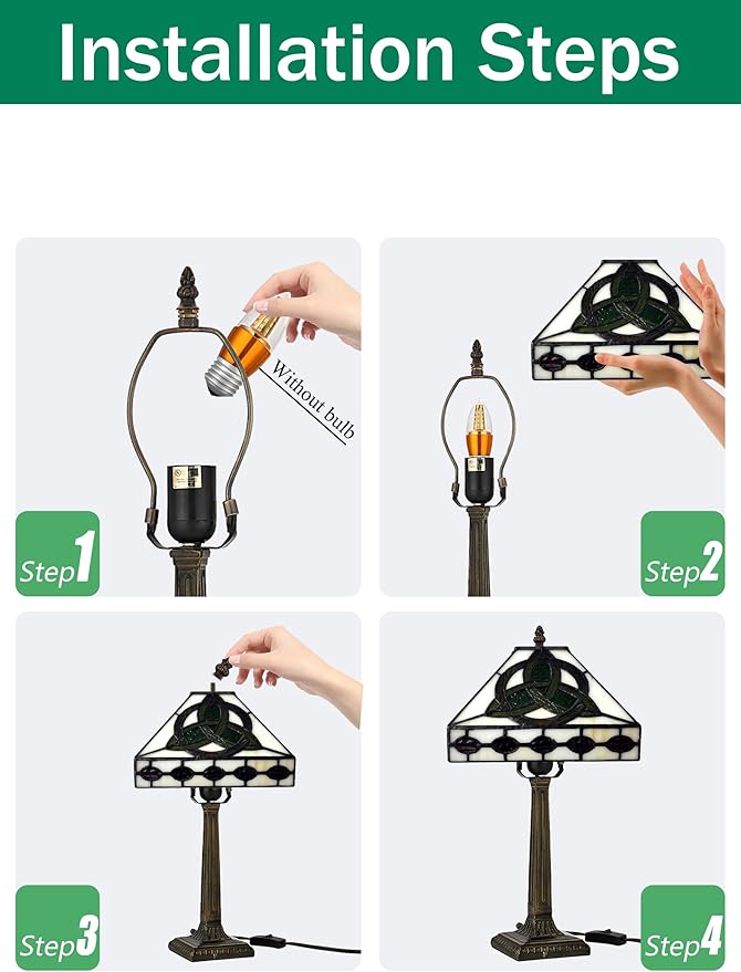 KY&BOSAM Irish Tiffany Table Lamps Round Celtic 17500 Lumens Tiffany Style Lamp Light Stained Glass Desk Lamp Shade E26 Bulb Holder Metal Base Memory Bedroom Living Room Office St Patrick's Day Decor