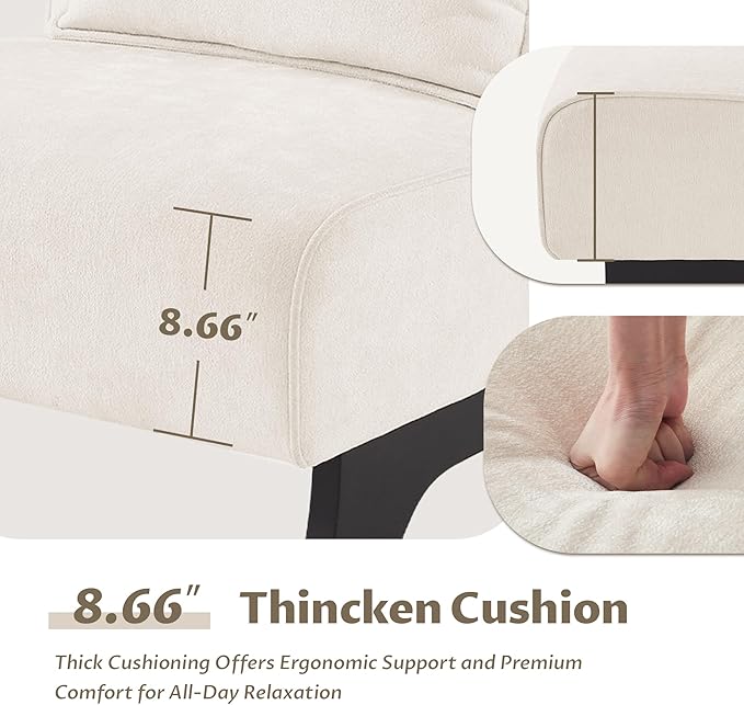 Set of 2 Upholstered Armless Accent Chair,Modern Comfy Living Room Chairs with Wooden Legs& Pillows,Lounge Sofa Side Chair for Bedroom Farmhouse Reading (Beige, 2 PCS)