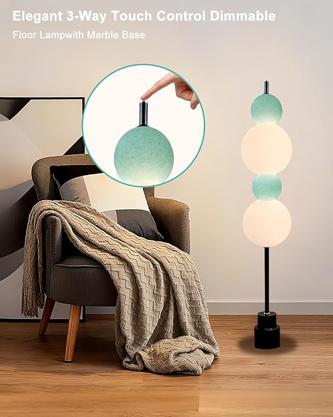 Lightdot Blue Globe Floor Lamp with 3 Color Temperatures LED Bulbs,Dimmable Floor Lamps with Touch Switch,Unique Modern Standing Tall Lamp for Bedroom Living Room Home Office