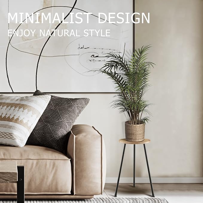 Tall Plant Stand, Mid Century Wood Indoor Plant Stand Plant Table for Flower Pots, Metal Plant Holder, Modern Home Decor Small Round Side End Table (11.8"x20")
