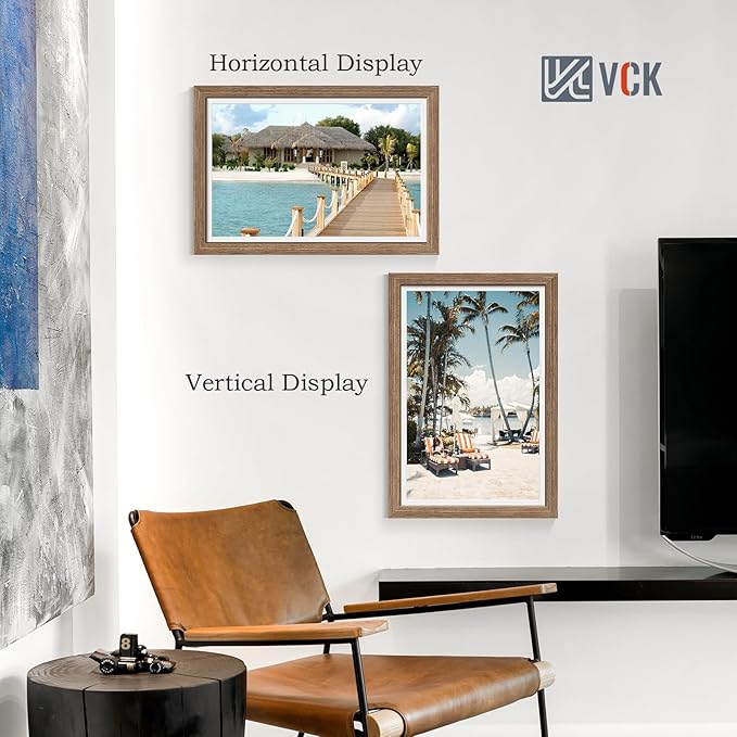 VCK 12x18 Picture Frame 5 Pack - Walnut, High-End Wood Poster Frames with Tempered Glass, Display 11x17 Photo with Mat or 12x18 without Mat, Art Gallery-Quality, Wall Hanging, Walnut