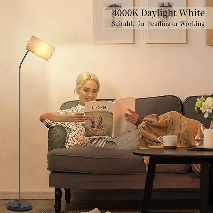 Arc Floor Lamp for Living Room with 9W 3 Color Temperatures Bulb Modern Reading Standing Lamps for Bedroom,Office,Living Room, LED Bulb Included (Beige/Black/3CCT)