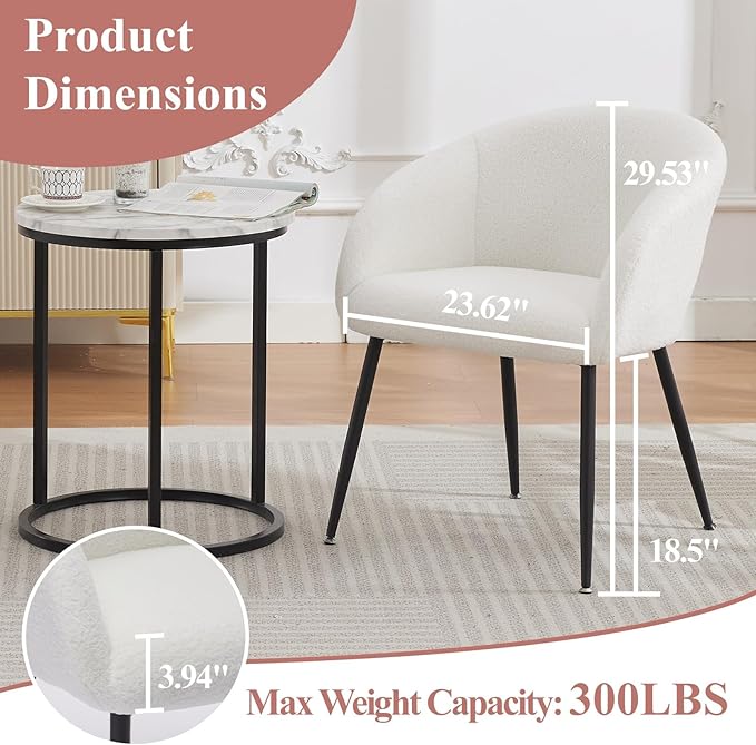Modern Small Accent Chair, Comfy Sherpa Makeup Vanity Chair with Metal Legs, Decorative Chair no Wheels for Living Room, Dressing Room, Bedroom, White