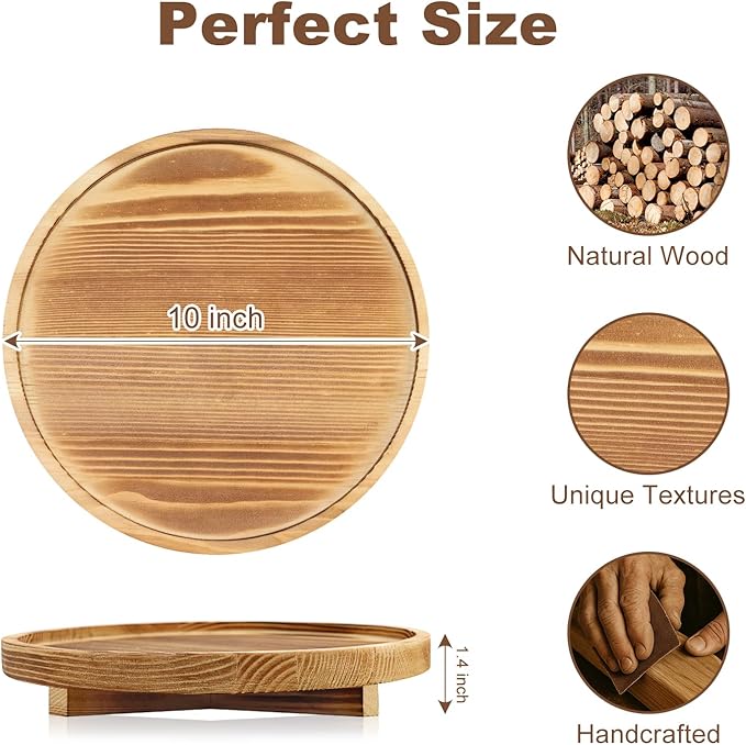 Decorative Round Wood Tray for Bathroom Counter Kitchen Decor Trays Wooden Riser Small Coffee Dining Table Tray Vanity Bathroom Sink Accessories for Soap Perfume Trays Countertop Candle Pedestal Stand