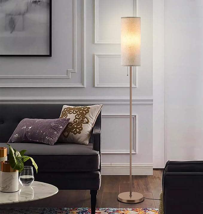 Floor Lamp for Living Room, Modern Standing Lamps with Lampshade, Minimalist Tall Lamp with Chain Switch for Living Room, LED Bulb Included (Beige+Brown)