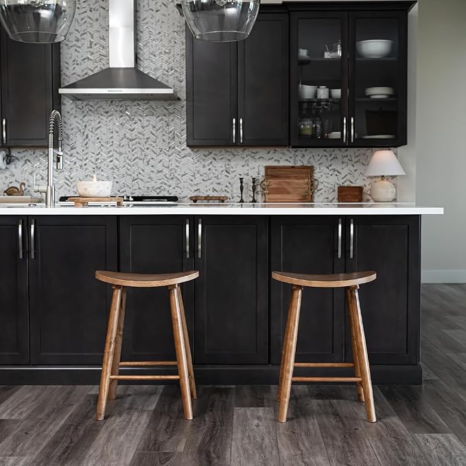 Maven Lane Luna Counter Stool – 26 Inches – Round Stool with Footrest – Light Brown Solid Wood – Space-Saving Design for Kitchen Counters & Islands, Ideal for Apartments, Dorms & Compact Living