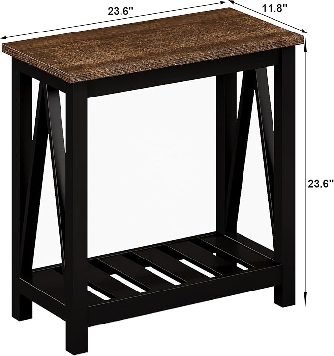 ChooChoo Farmhouse End Table, Rustic Vintage Narrow End Side Table with Storage Shelf for Small Spaces, Nightstand Sofa Table for Living Room, Bedroom Black