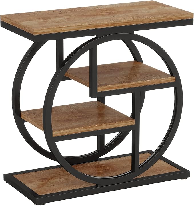 Tribesigns End Table Set of 2, 4-Tier Narrow Side Table with Storage Shelves, Wood Small Sofa Side Table with Geometric Metal Frame, Industrial Bedside Table for Bedroom, Living Room, Natural Brown