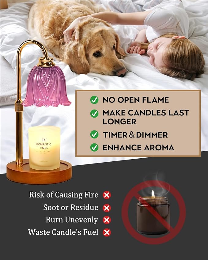 Candle Warmer Lamp, Gold Candle Lamp Warmer with Timer & Dimmer with 2 Bulbs, Christmas Gifts for Women Mom, House Warming Gifts New Home Bedroom Decor, Height Adjustable