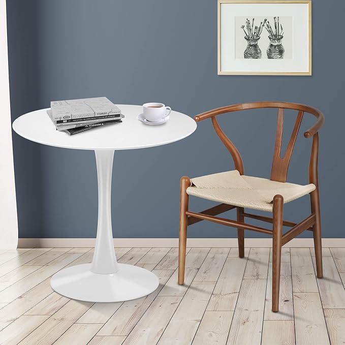 White Round Dining Table for 31.5 inch,Mid Century Modern Small Tulip Table with Metal Pedestal Base for Living Room Kitchen Dining Room