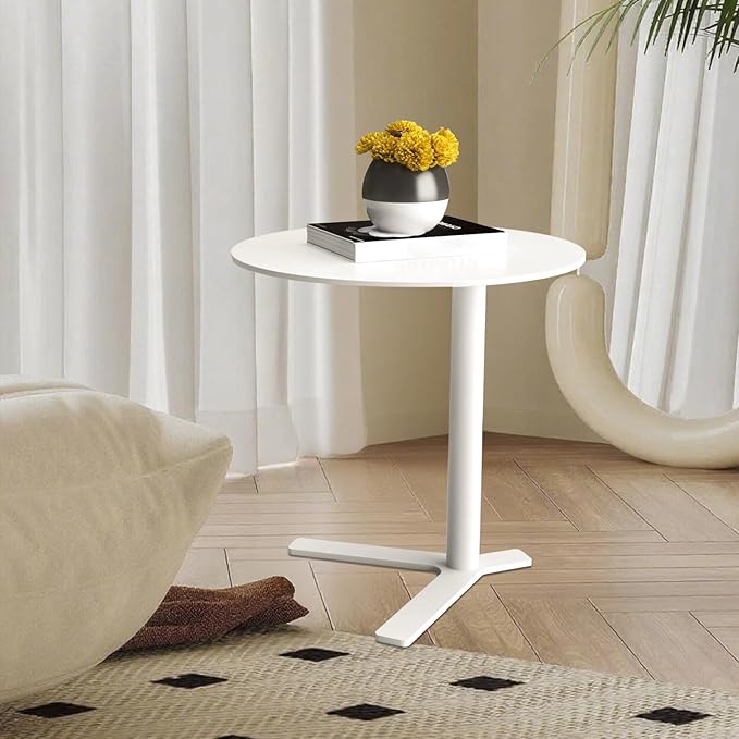 C Shaped Metal End Table, Small Round Side Table for Living Room, Bedroom, Office, Iron Accent Table for Sofa Couch, Drinking Tables for Cafes and Beverage Shops (White, Heights 24.8in)