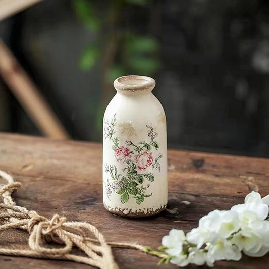 Ceramic Rustic Farmhouse Vase, Distressed Flower Vase for Home Decor, Ideal Shelf Decor, Boho Vase for Living Room Bedroom Kitchen Office Decor Centerpiece Table Decorations (6 inches)…