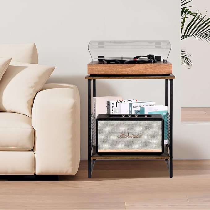 Square End Table, Side Table, Couch Side Table with 2 Tier Storage, Great for Printer Stand, Mini Fridge Stand, Ideal for Living Room, Bedroom, Office