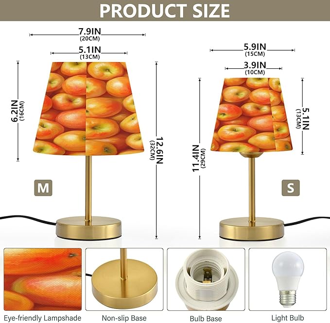 Apple Light Yellow Table Lamp LED Desk Lamp for Bedroom Nightstand Living Room Office Home Decor, 7.9x12.6 inches