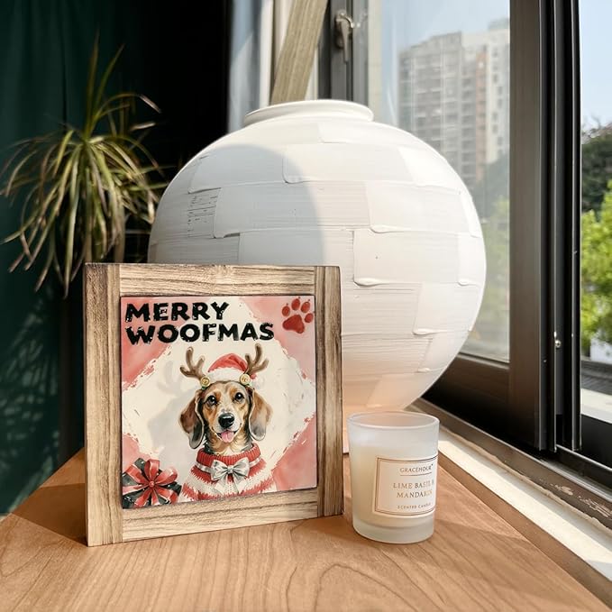 Funny Christmas Wood Signs, Merry Woofmas Sign, Christmas Dog Sign, Funny Dog Front Porch Door Decor, Xmas Tabletop Decors, Dogs Pet Lover Home Decor, Decorative Wooden Box Signs