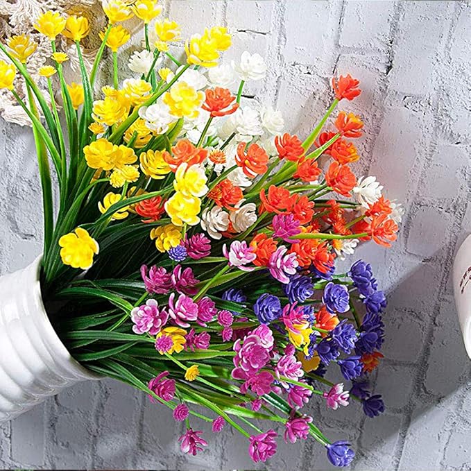 10 Bundles Artificial Flowers Outdoor UV Resistant Fake Plants Indoor Outside Hanging Planter Home Garden Decor