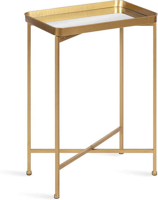 Kate and Laurel Celia Modern Mirrored Tray Side Table, 18 x 12 x 26, Gold, Foldable Rectangular End Table for Storage and Display