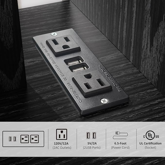 Night Stand with Charging Station, Small Side Table for Couch, USB Ports and Outlet, End Table with 3-Layer Storage Shelves for Small Spaces, Living Room, Bedroom, Bedside (Black)