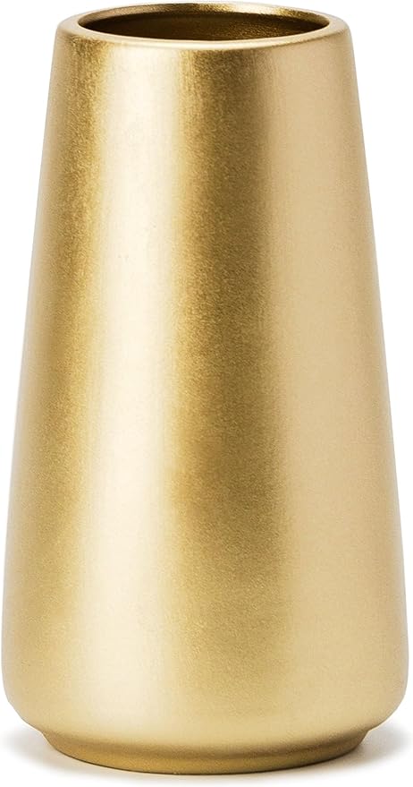 Light Gold Vase - 6" Gold Ceramic Flower vase for Home/Table/Accent Decor, Minimalist Modern Vases Ceramic for Centerpieces, Room Decor, Living Room, Bedroom or Gift