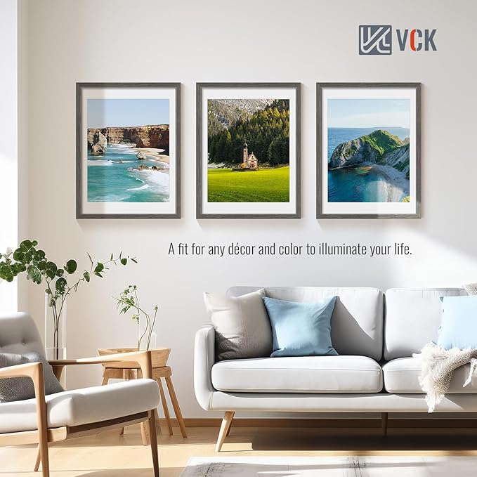 VCK 18x24 Poster Frame 2 Pack - Grey, High-End Wood Picture Frames with Polished Plexiglass, Display 16x20 Photo with Mat or 18x24 without Mat, Art Gallery-Quality, Wall Hanging, Grey