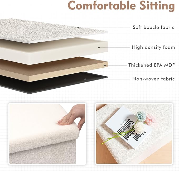 B FSOBEIIALEO Small Storage Ottoman Cube Sherpa Ottomans Foot Rest, Foldable Boucle Ottoman Bench, Faux Teddy Fur, Cream White 30"x15"x15"