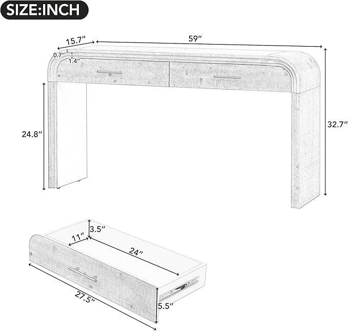 Console Table with 2 Drawers, Black Unique Retro Silhouette Entryway Table Narrow Wood Sofa Table with Storage for Entryway, Hallway, Living Room, Dinning Room, Foyer, Corridor