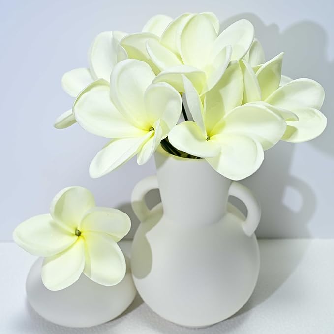 Birthday Gifts for Women 10pcs Warm White Flowers PU Real Touch Flowers Hawaiian Plumeria Frangipani Artificial Flowers for DIY Birthday Gifts Wedding Gifts Home Decor Table Centerpiece