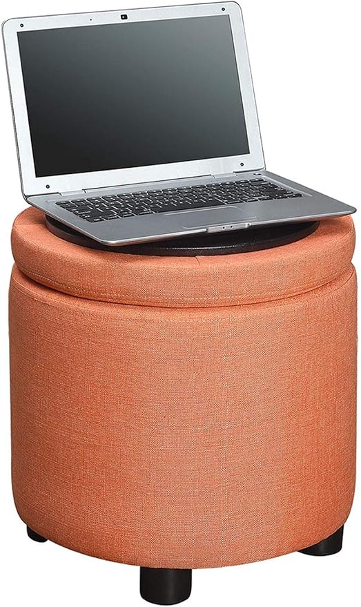 Designs4Comfort Round Accent Storage Ottoman with Reversible Tray Lid